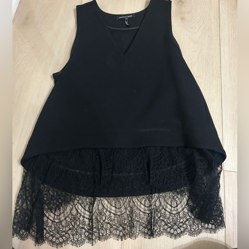 Marissa Webb Black Sleeveless Top with Lace Hem size s